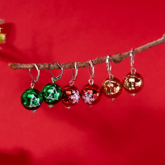 Set Aretes Esferas Navideñas
