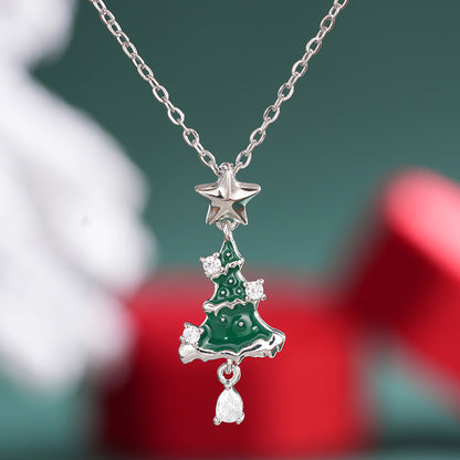 Collar Plateado Arbol Navidad Zirconias