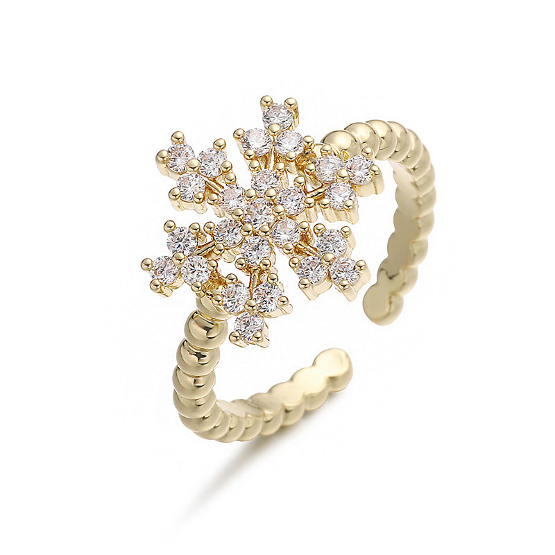 Anillo Ajustable Copo de Nieve Chapa de Oro 3K1