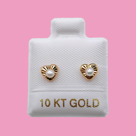 Broqueles Corazon con Perla Oro 10K