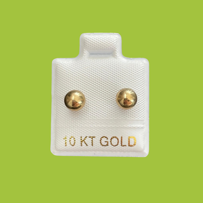 Broqueles Oro 10K Esfera Dorada Chica