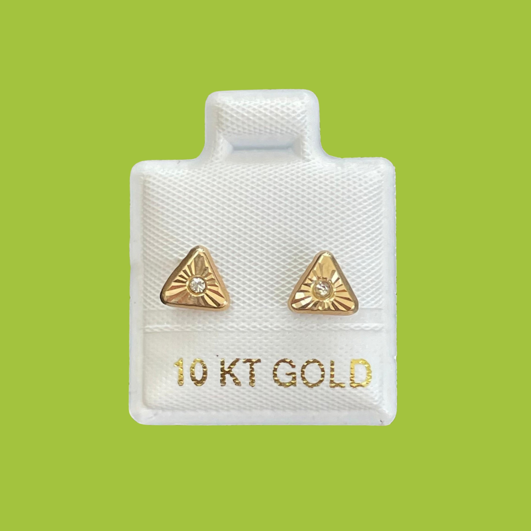 Broqueles Oro 10K Triangulo Dorado con Zirconia