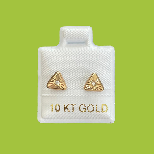 Broqueles Oro 10K Triangulo Dorado con Zirconia