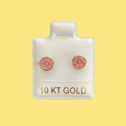 Broqueles Oro 10K Zirconia Rosa