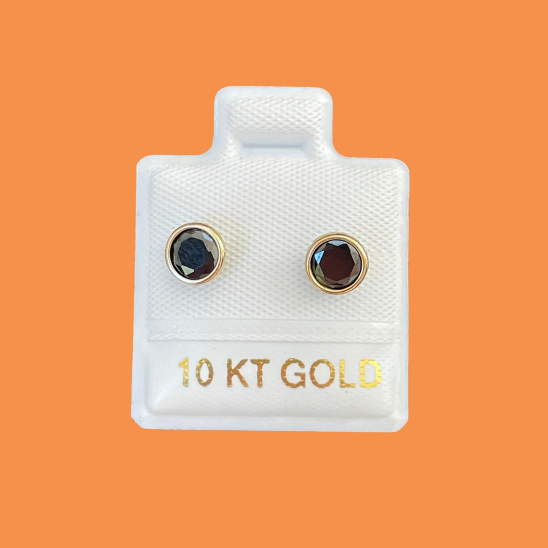 Broqueles Oro 10K Zirconia Negra