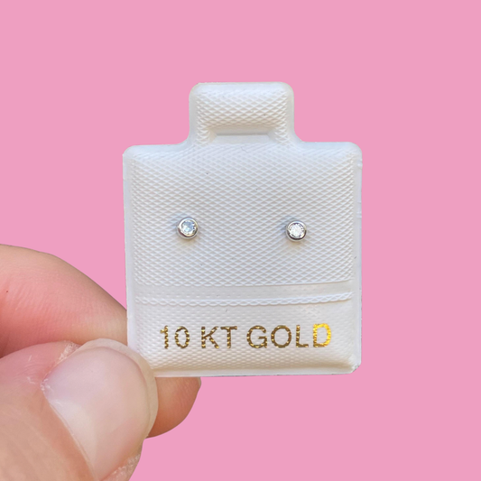 Broqueles Oro Blanco 10K Zirconia Mini