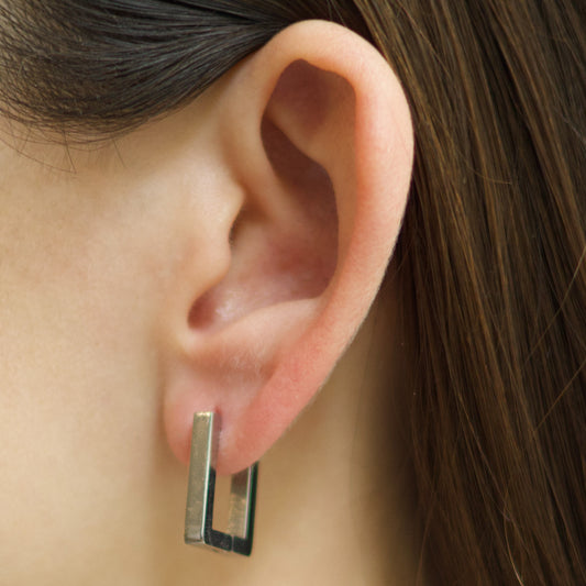 Aretes Arracada Plateada Larga Acero Inoxidable 1U7