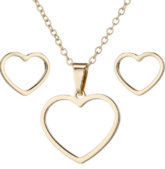 Collar y Aretes Corazon Dorado Acero Inox   2V5