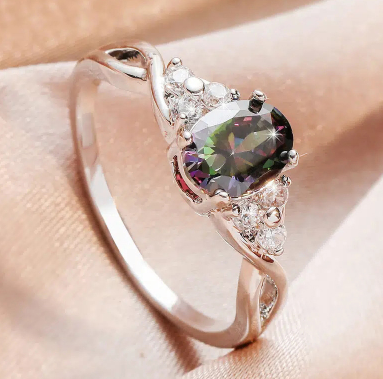Anillo Plateado TornaSol #7  Chapa de Oro C692