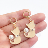 Aretes Gato con Perla  Ve1