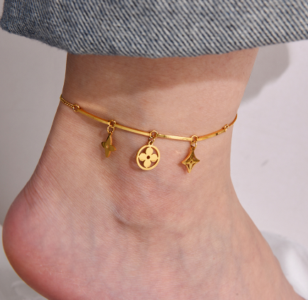 Tobillera Trebol Dorado Acero Inoxidable  2V6