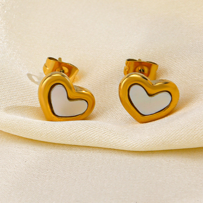 Aretes Blanco Corazon   Acero Inoxidable  1E3