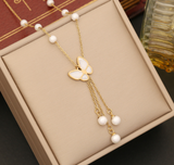 Collar Mariposa Perlas Acero Inox 3A7