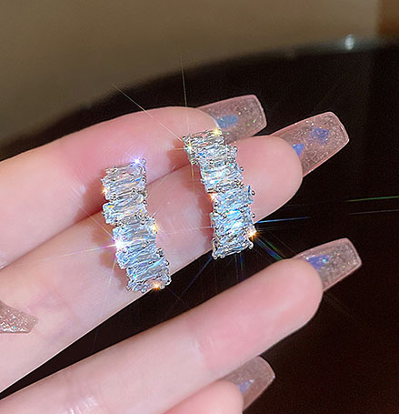 Aretes Arracada Plateada Cristales  1Y5