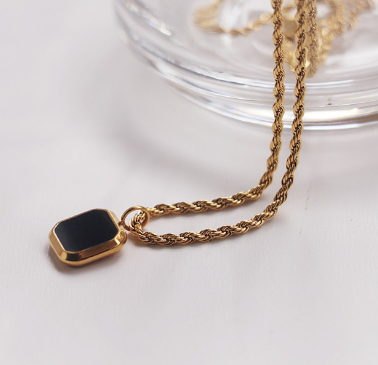 Collar Cadena Piedra Negro Titanio  Acero Inox  1Z3