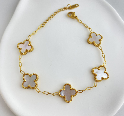 Pulsera Trebol Blanca Acero Inoxidable   1Y8