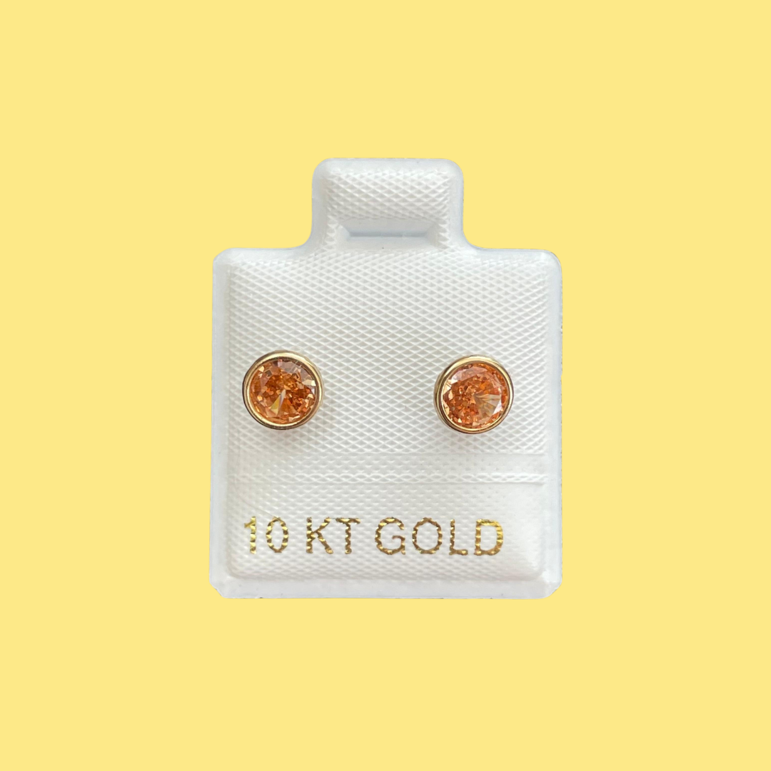 Broqueles Oro 10K Zirconia Naranja