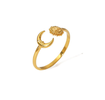 Anillo Dorado Luna Sol Acero Inoxidable  1S4