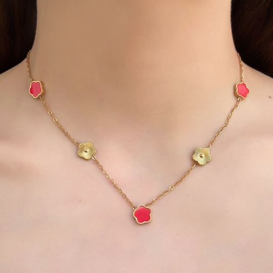 Collar Dorado Trebol Rojo Acero Inoxidable