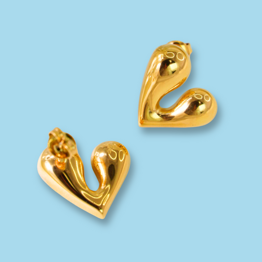 Aretes Corazón Dorado Acero Inoxidable 1B6