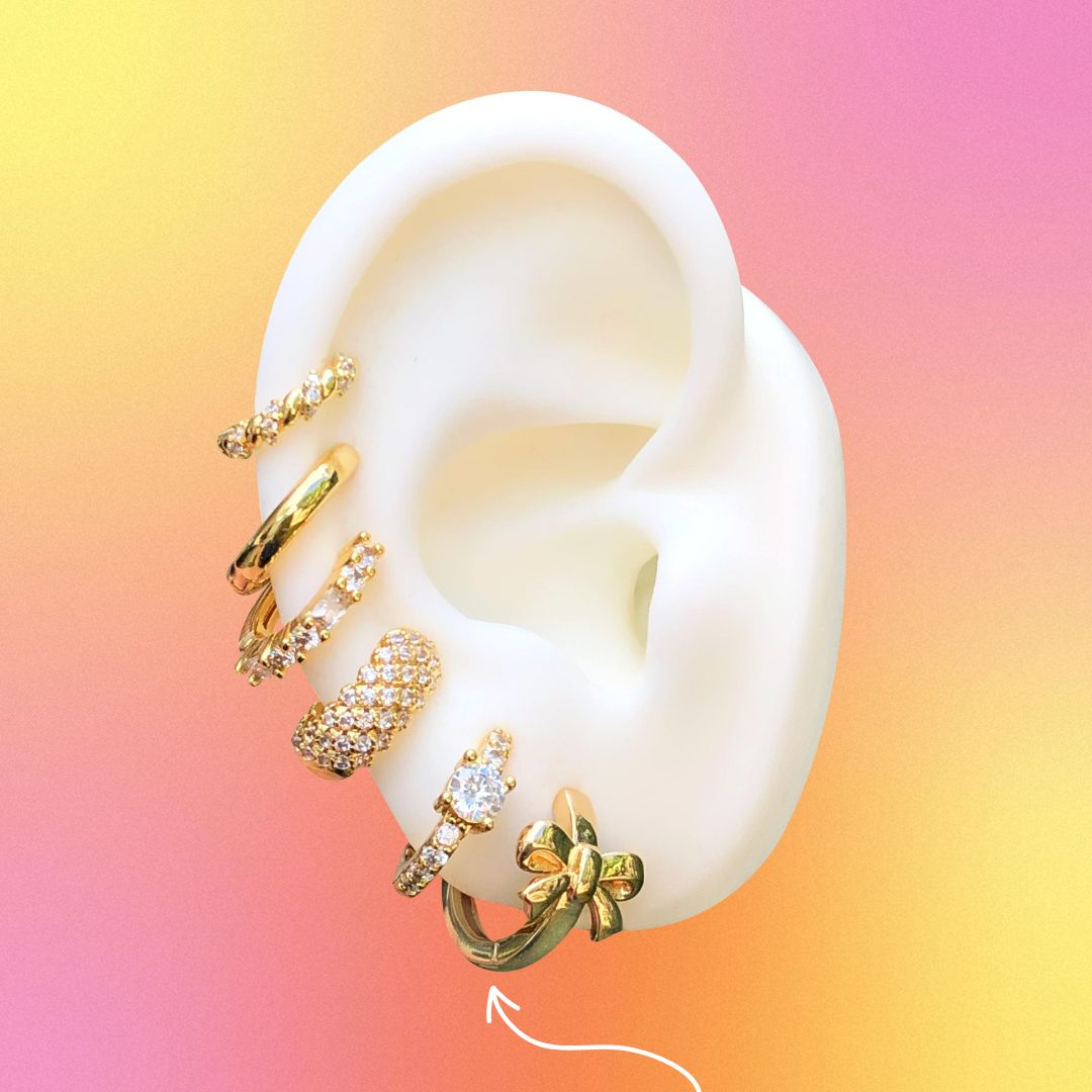 Aretes Arracada Lazo Chapa de Oro Az234