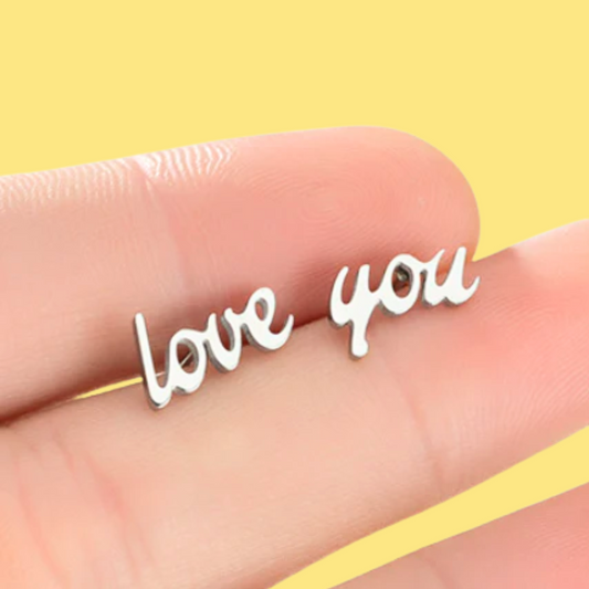 Aretes LOVE YOU Plateado Acero Inoxidable  Az400