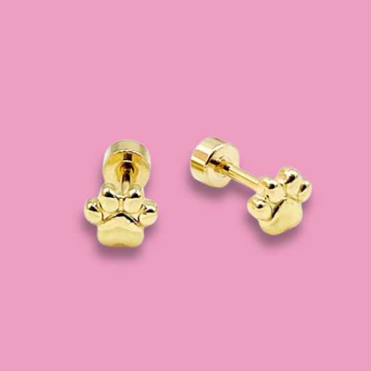 Aretes Dorados Huellita de Perro Acero Inoxidable 2W5