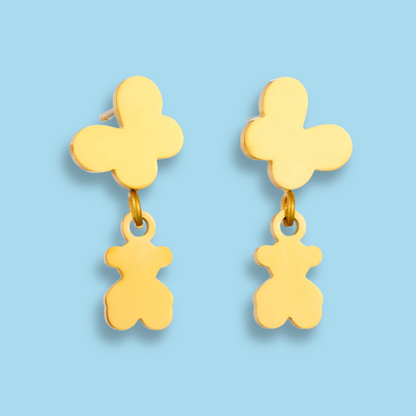 Aretes Mariposa Oso Dorado Acero Inoxidable 1U3