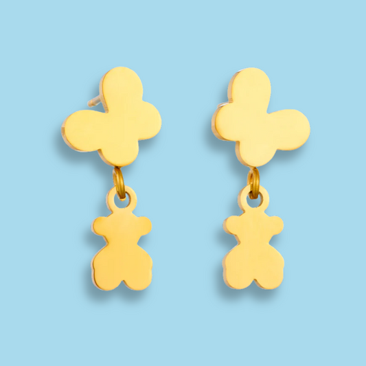 Aretes Mariposa Oso Dorado Acero Inoxidable 1U3