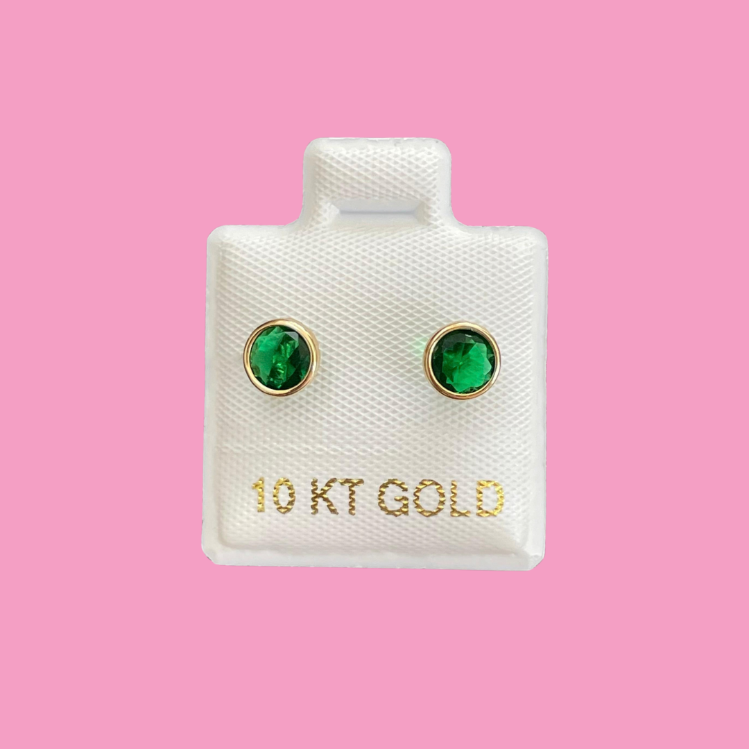 Broqueles Oro 10K Zirconia Verde