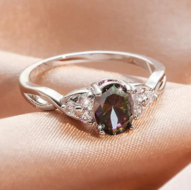 Anillo Plateado TornaSol #7  Chapa de Oro C692