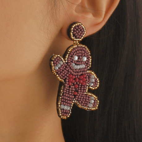 Aretes Galleta de Cuentas Navidad  3E5