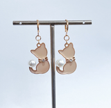 Aretes Gato con Perla  Ve1