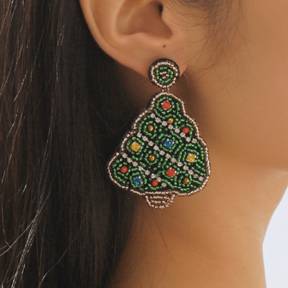 Aretes Arbolito Chaquiras Navidad  3i6