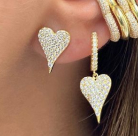 Aretes Arracada Dorada Corazón de Zirconias Chapa de Oro Az297