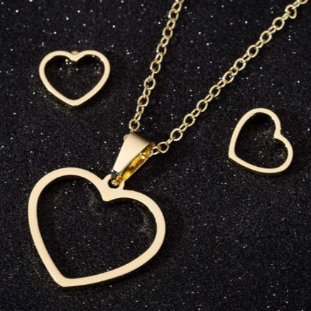 Collar y Aretes Corazon Dorado Acero Inox   2V5