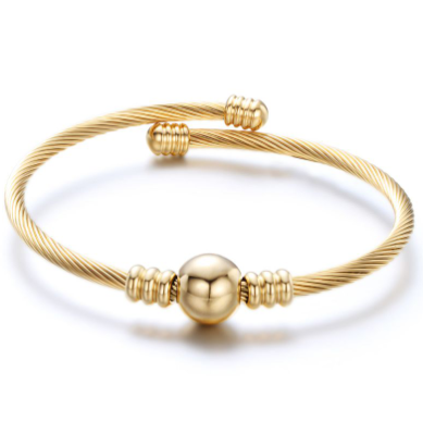 Pulsera Bolita Dorada Acero Inox  1D6
