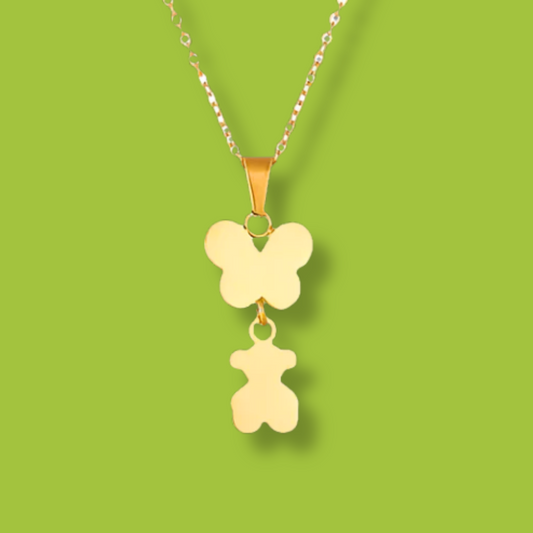 Collar Mariposa Oso Dorado Acero Inoxidable 1F8