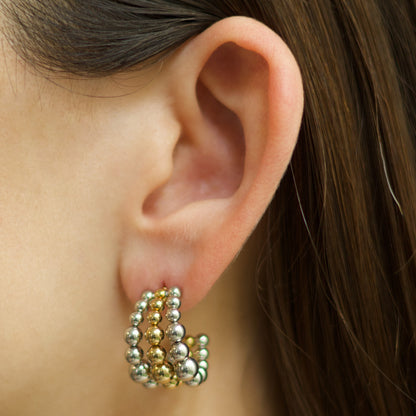 Aretes Arracada Esferitas Oro-Plata 2Y3
