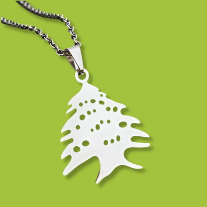 Collar Cedro de Líbano Plateado Acero Inoxidable 3G2
