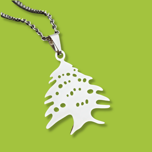 Collar Cedro de Líbano Plateado Acero Inoxidable 3G2