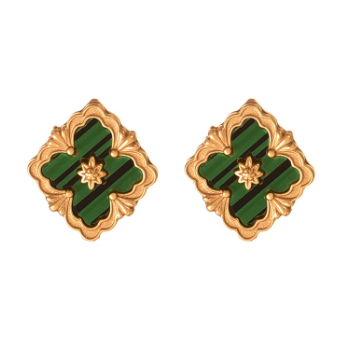 Aretes Trébol Verde Acero Inoxidable 1S3