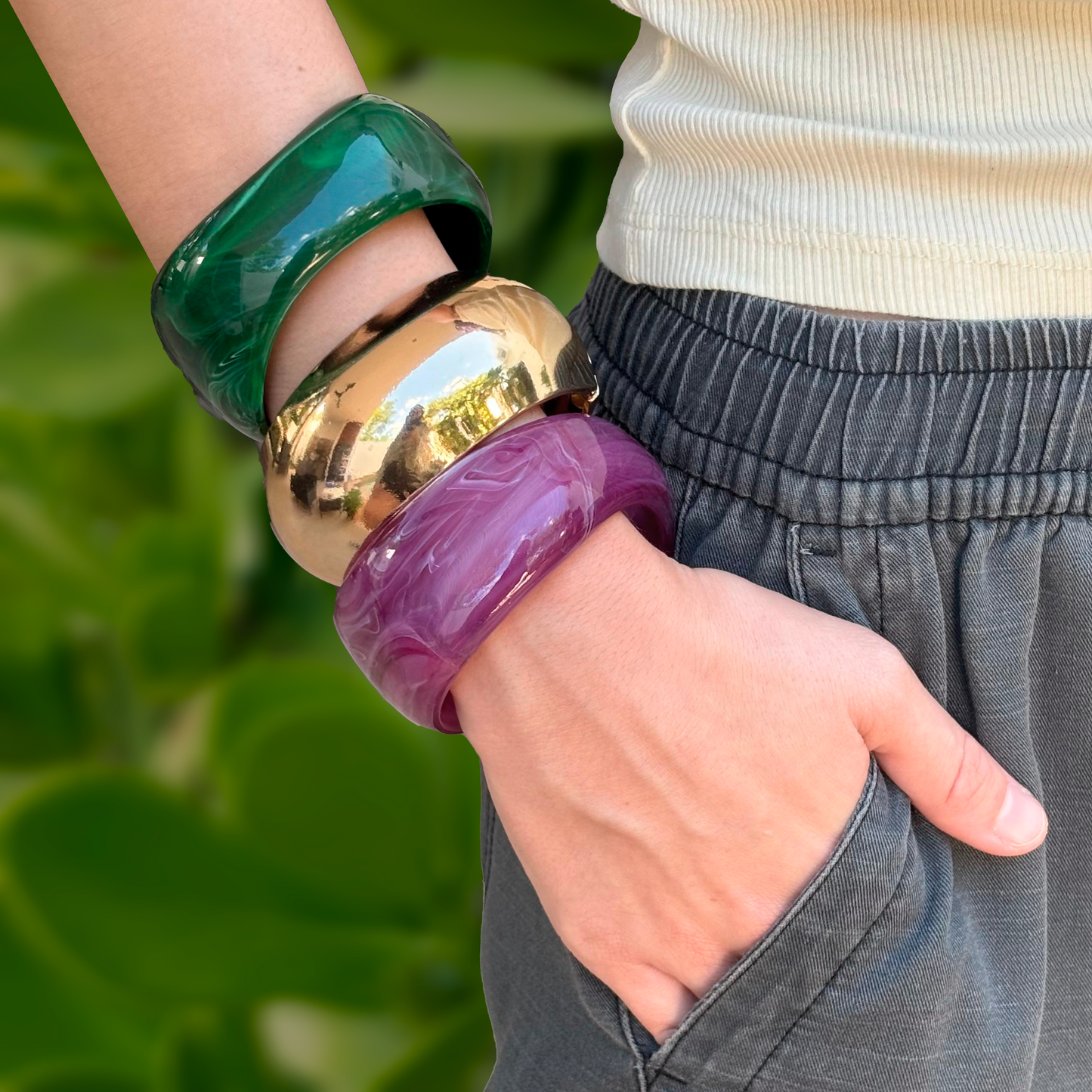 Set Pulseras Gruesas 3 Tonos  4E40