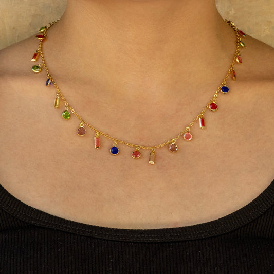 Collar Dorado Cristales de Colores Chapa de Oro 1T6