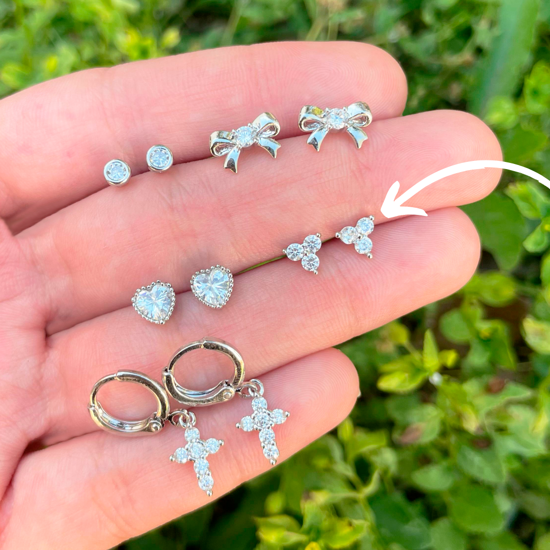 Aretes Trébol Chapa de Oro Plata Az435