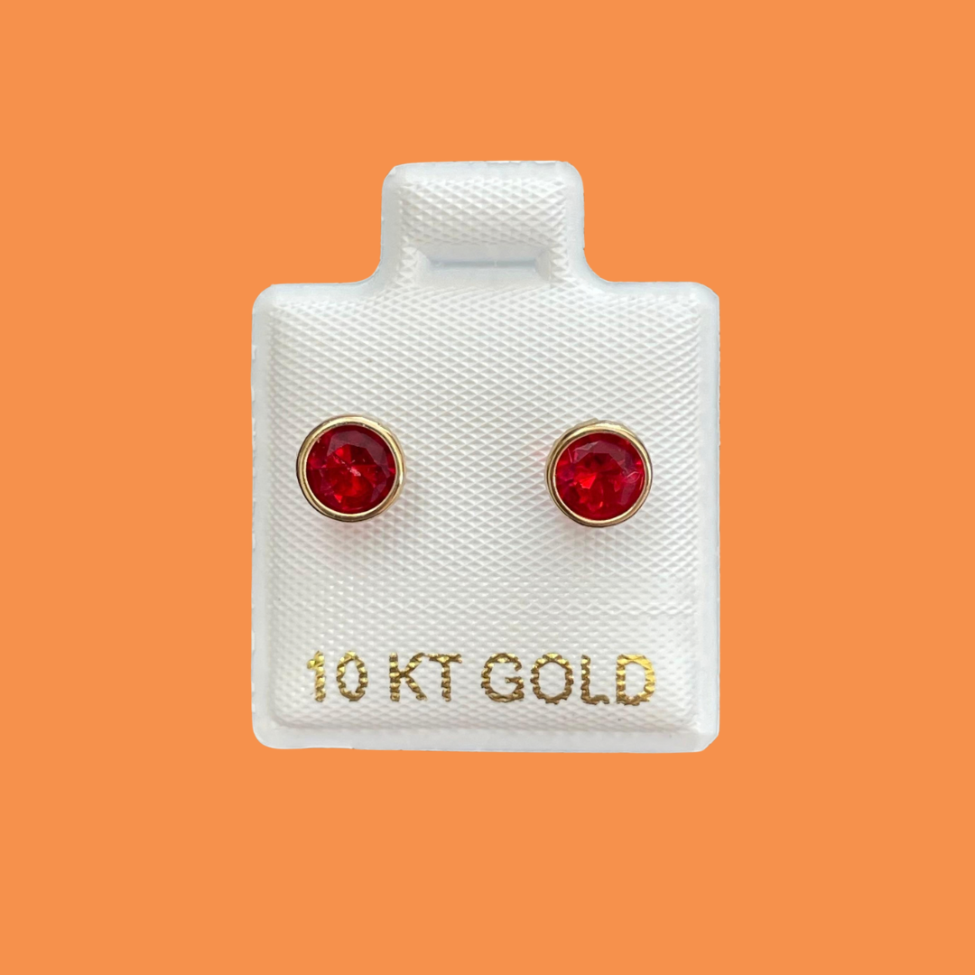 Broqueles Oro 10K Zirconia Roja