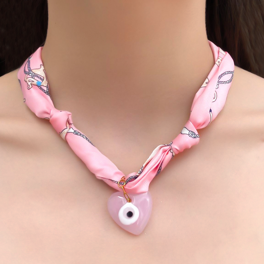 Collar de Cinta Estampada Corazón Rosa Acero Inox  2BB3