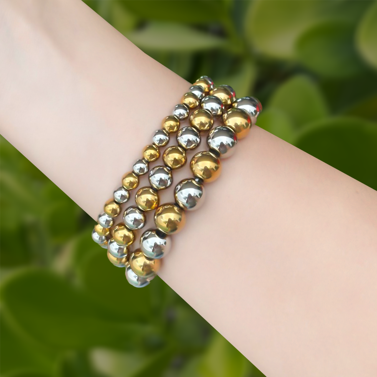 Pulsera Bolitas Oro-Plata Acero Inoxidable  2BB5