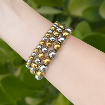 Pulsera Bolitas Oro-Plata Acero Inoxidable  2BB5