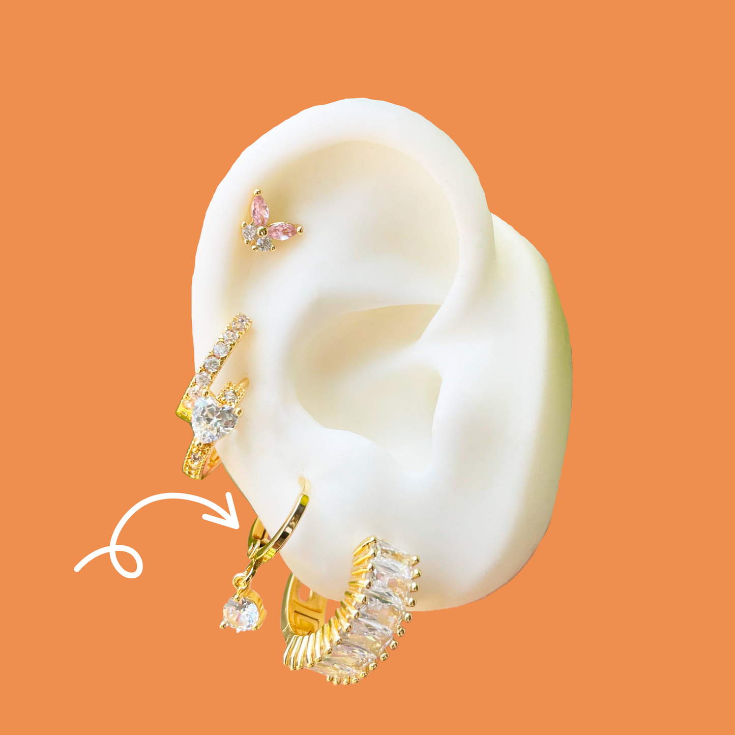 Aretes Arracada Zirconia Blanca Chapa de Oro R718
